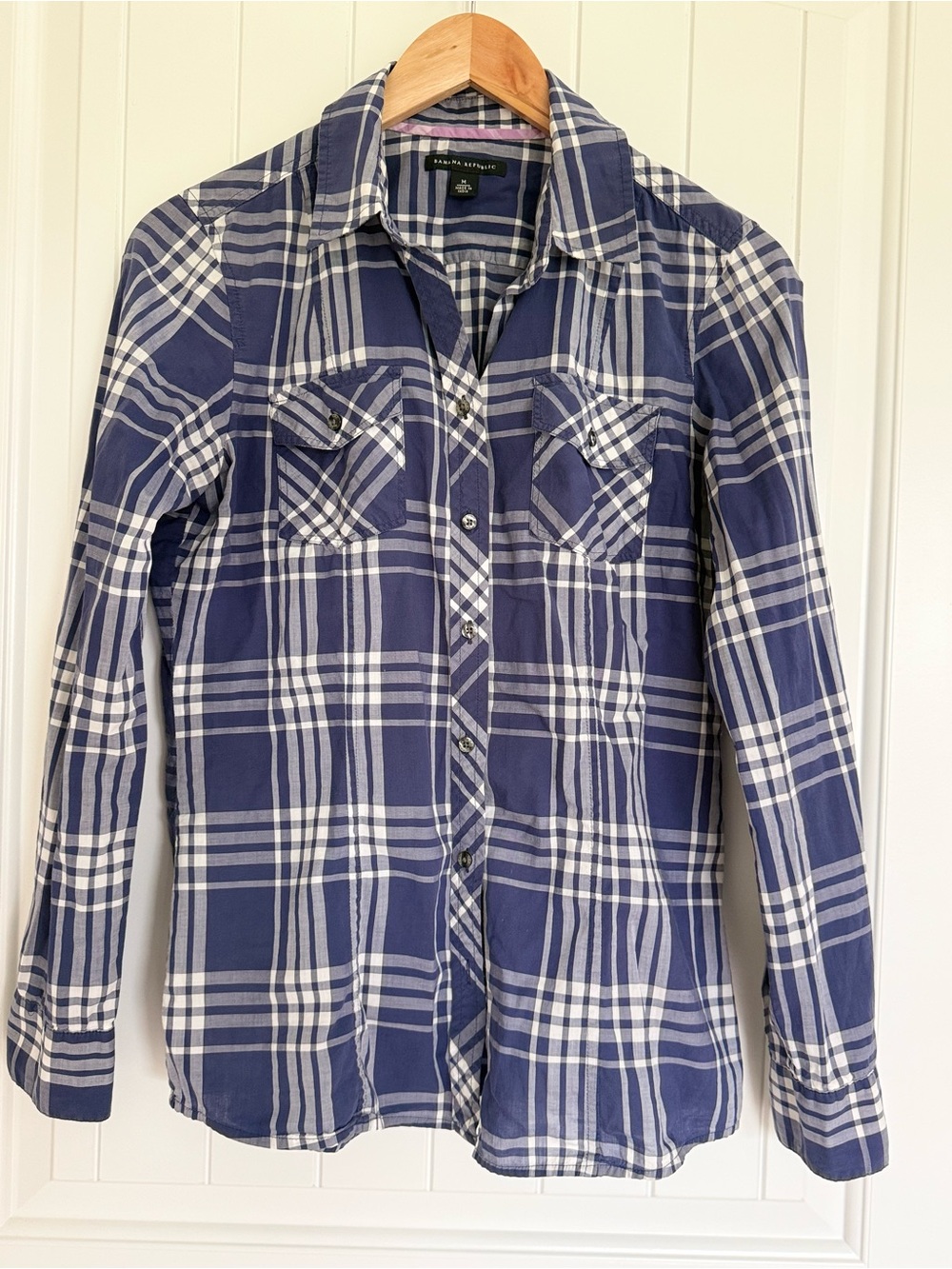 Banana Republic Blue Plaid Button Down Shirt M Long Sleeve Western Preppy